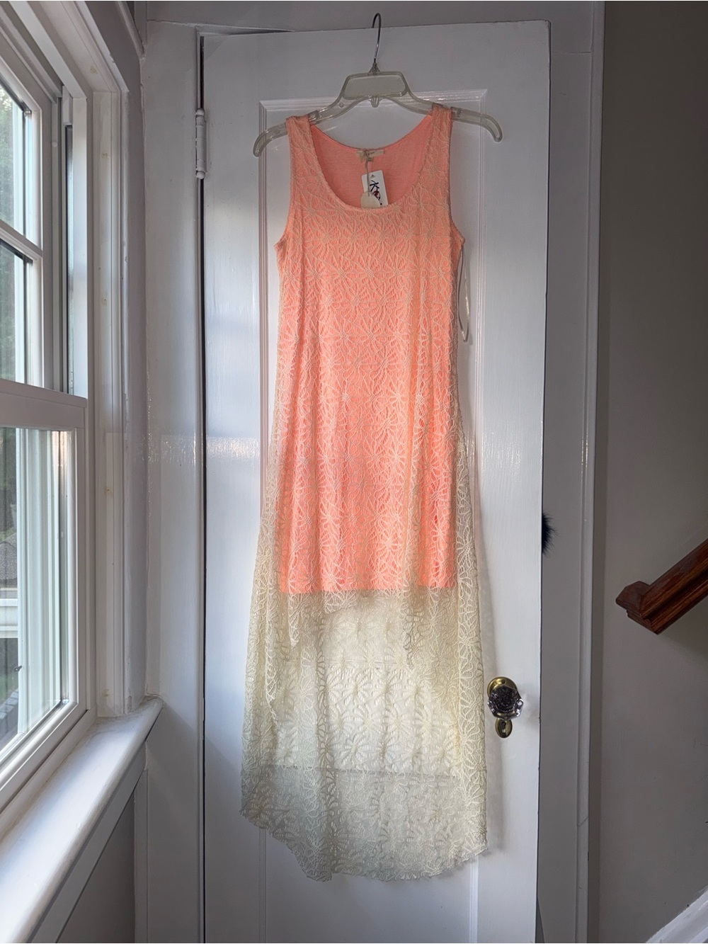 Mystree Coral to Cream High-Low Lace Dress
